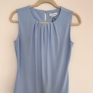 Calvin Klein Blue Sleeveless Pleated Blouse